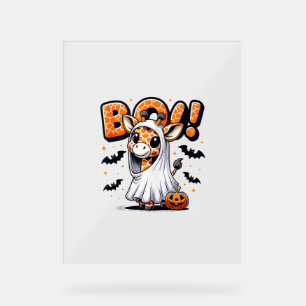 Panneau En Acrylique Cute Giraffe Ghost Boo Costume d'Halloween Zoo Lov