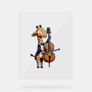 Panneau En Acrylique Cute Giraffe Jouer Cello Giraffes Musicien Musique
