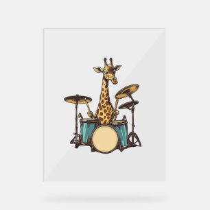 Panneau En Acrylique Cute Giraffe Jouer Drums Giraffes Drummer Musique