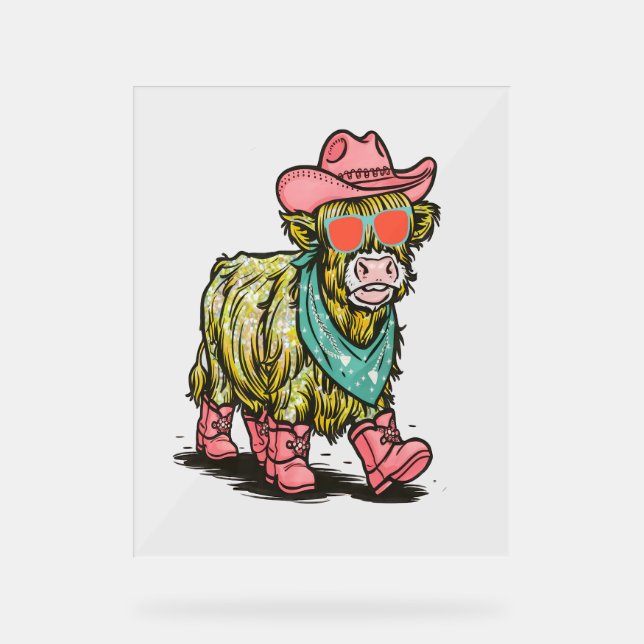 Panneau En Acrylique Cute Highland Cow, Ouest (Recto)