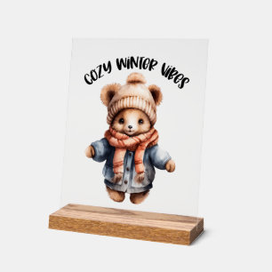 Panneau En Acrylique Cute hiver ours vibes mot art