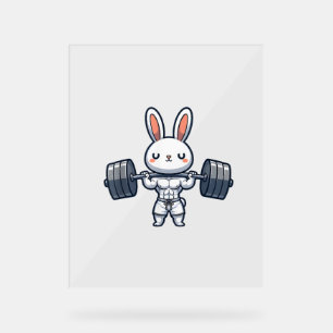 Panneau En Acrylique Cute Kawaii Lapin Musculaire Poids Levant Drôle