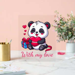Panneau En Acrylique Cute Panda Hugging Heart