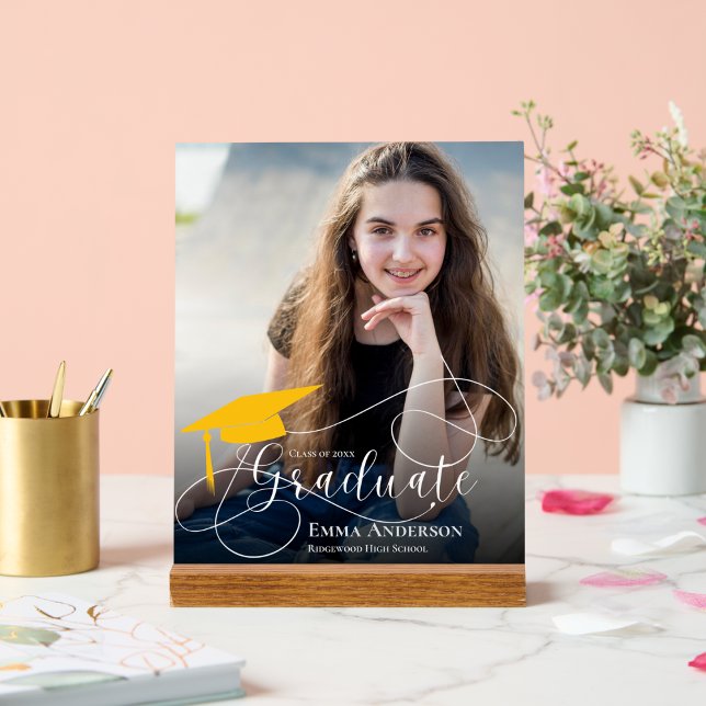 Panneau En Acrylique Cute Photo Classe De Faire-part D'Études Supérieur (Personalized Photo Graduation Acrylic Keepsake Plaque – Class of 2026 Graduate Display)