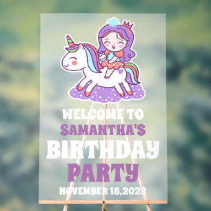 Panneau En Acrylique Cute Purple Unicorn Girl Anniversaire Bienvenue Fr