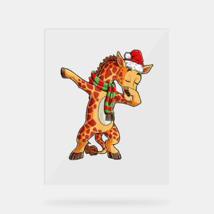 Panneau En Acrylique Dabbing Giraffe Père Noël T Shirt Christmas Kids B
