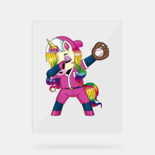 Panneau En Acrylique Dabbing Unicorn Softball Arc En Ciel Filles De Bas
