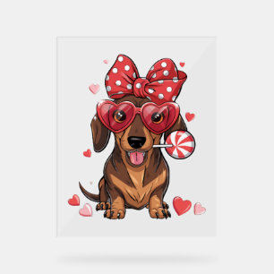 Panneau En Acrylique Dachshund adorable avec lunettes en forme de cœur