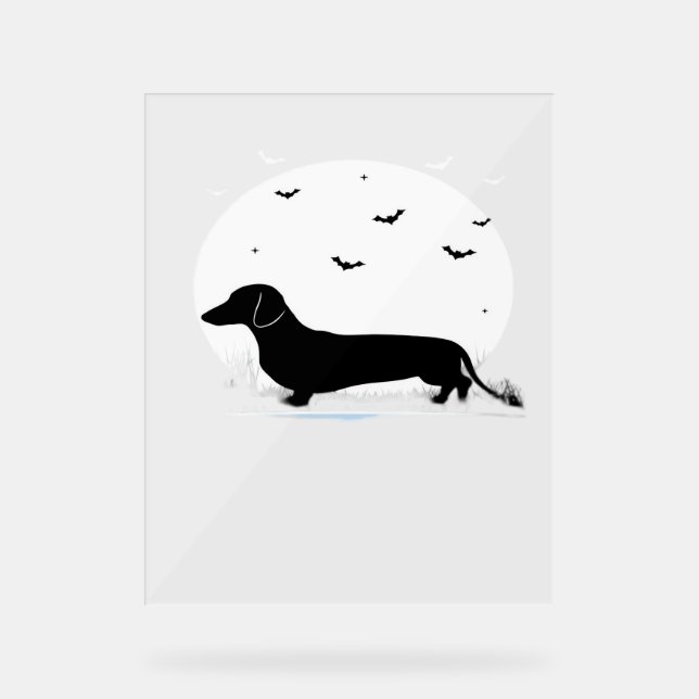 Panneau En Acrylique Dachshund Chien - Halloween Moon Silhouette Classi (Recto)