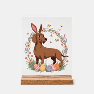 Panneau En Acrylique Dachshund de Pâques vintage lapin chien avec œuf f