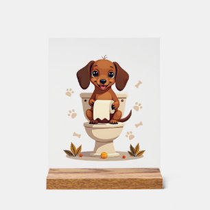 Panneau En Acrylique Dachshund Mignon Vintage sur Toilettes Dessin Anim