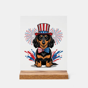 Panneau En Acrylique Dachshund patriotique feux d'artifice art vectorie