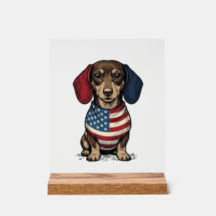 Panneau En Acrylique Dachshund patriotique gravure vintage vecteur créa