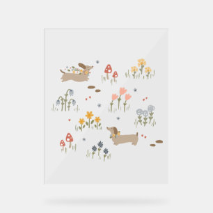 Panneau En Acrylique Dachshund Weiner Amoureux de les chiens Fleur sauv