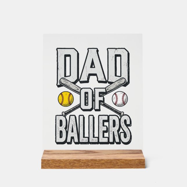 Panneau En Acrylique Dad of Ballers Softball and Baseball Vintage Shirt (Recto)
