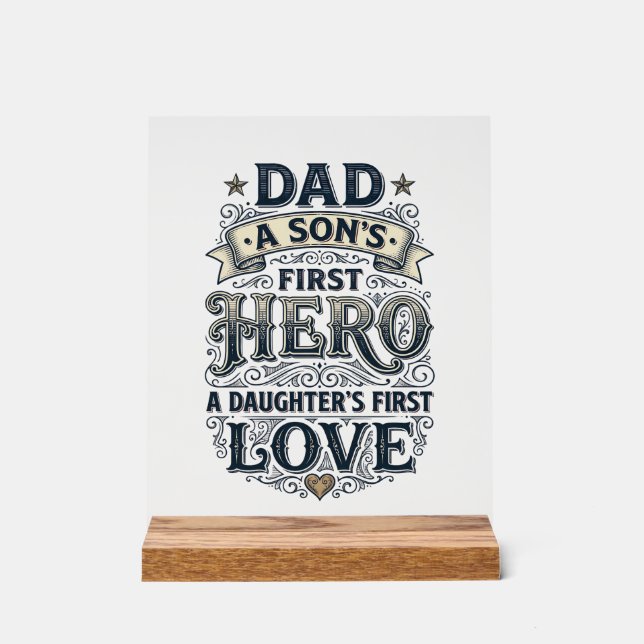 Panneau En Acrylique Dad Son Hero Daughter Love Vintage Typography Shir (Recto)