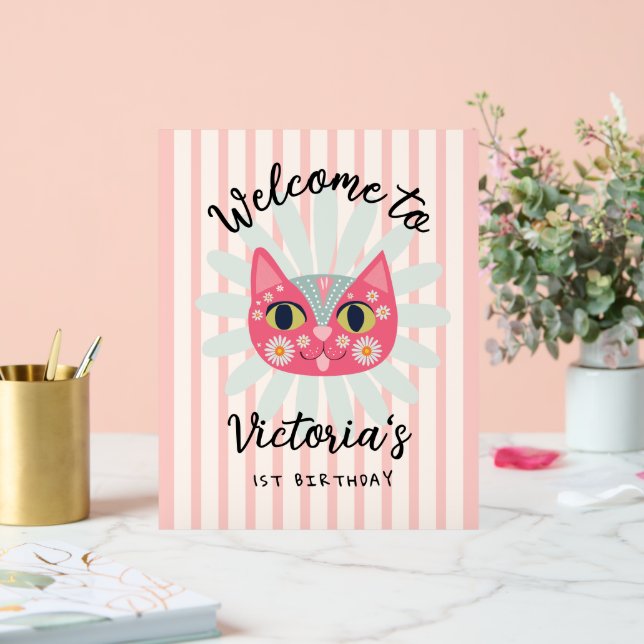 Panneau En Acrylique Daisy Kitty Visage Purr-fect fête d'anniversaire (Mariage)