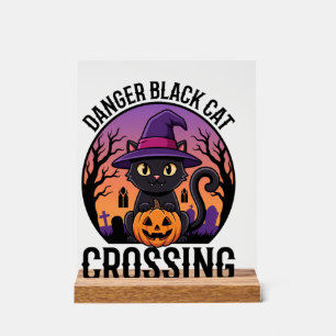 Panneau En Acrylique Danger Halloween Chat Noir Traverse
