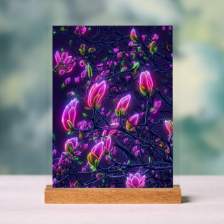 Panneau En Acrylique Dark Neon Magnolia Acrylic Sign – Botanical Glowin