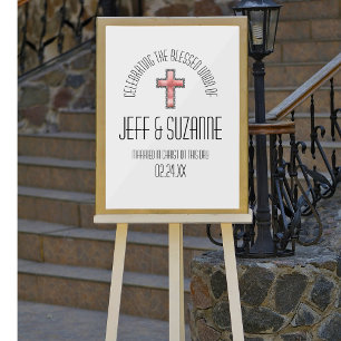 Panneau En Acrylique Date de mariage religieuse croix chrétienne