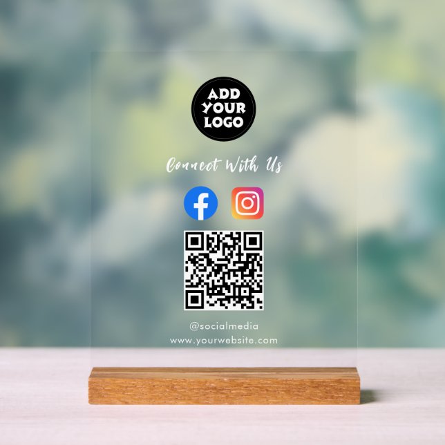 Panneau en acrylique de code QR des médias sociaux (Neutre)