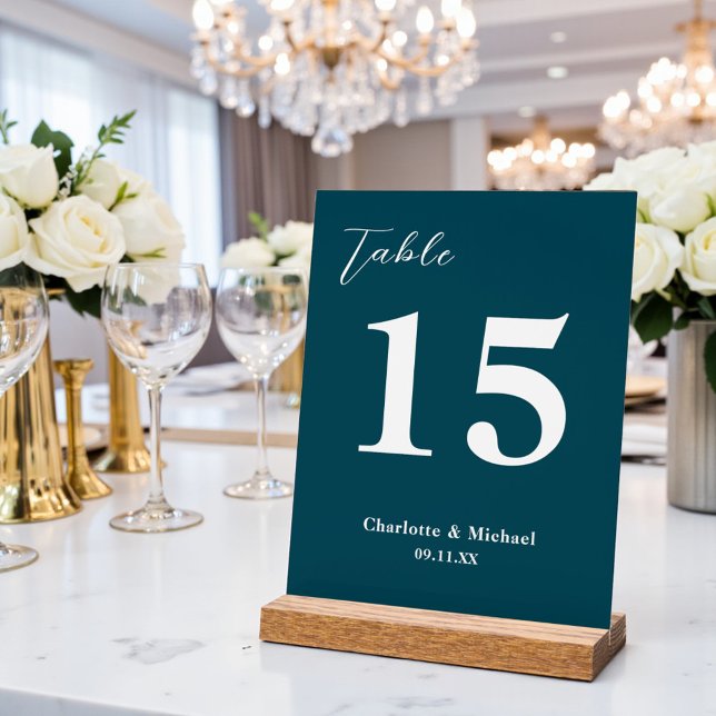 Panneau En Acrylique Deep Teal Minimalist Wedding Table Number (Créateur téléchargé)
