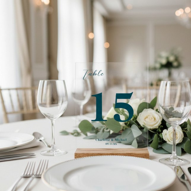 Panneau En Acrylique Deep Teal Minimalist Wedding Table Number (Créateur téléchargé)