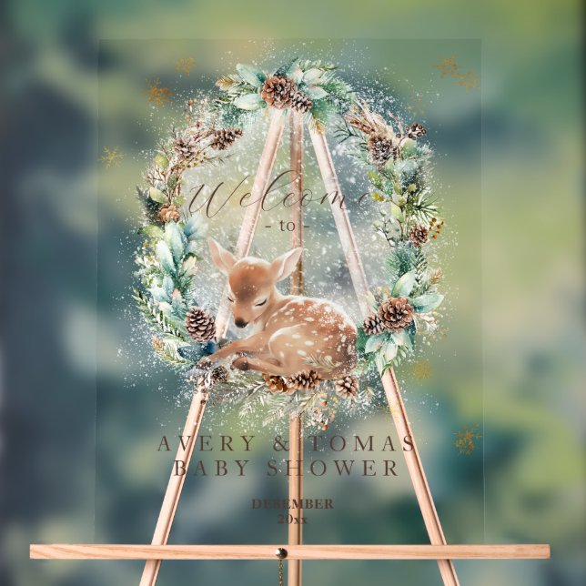 Panneau En Acrylique Deer Winter Woodland Froid à l'extérieur du Baby s (Neutre)