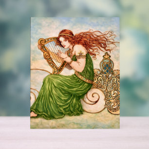 Panneau En Acrylique Déesse Irlandaise Jouant de la Harpe – Art Nouveau