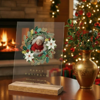 Panneau En Acrylique Delicate Classy First Christmas Wreath Baby Photo