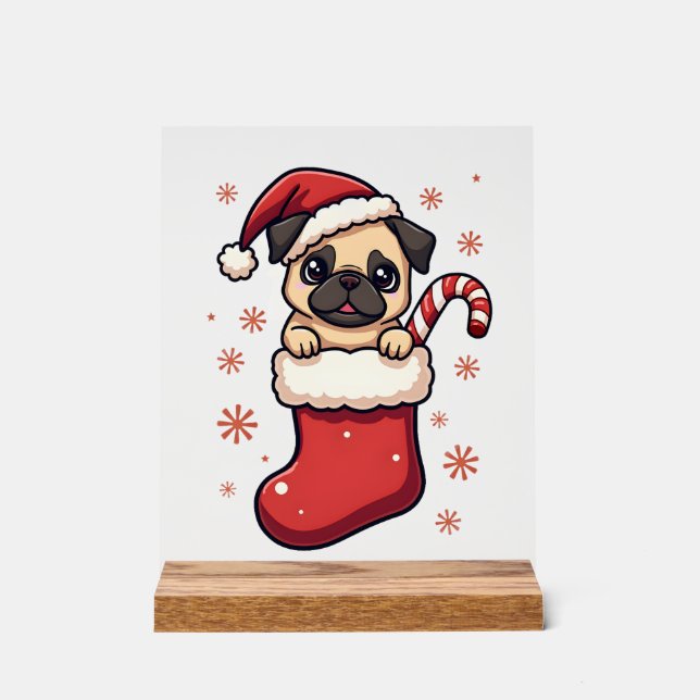 Panneau En Acrylique Délice de Pug de Noël (Recto)