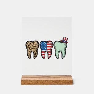 Panneau En Acrylique Dentiste Patriotique Dent Vintage Léopard Chemise 