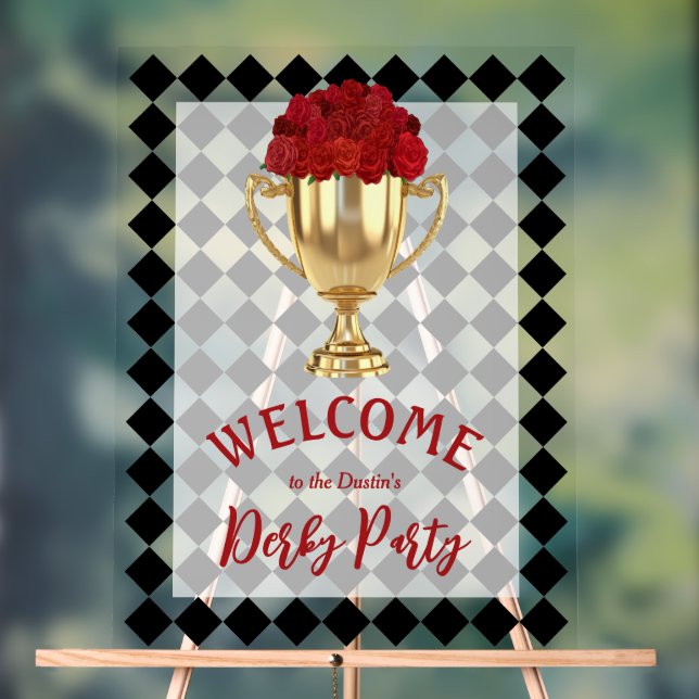 Panneau En Acrylique Derby Day Trophée et Roses Bienvenue (Neutre)