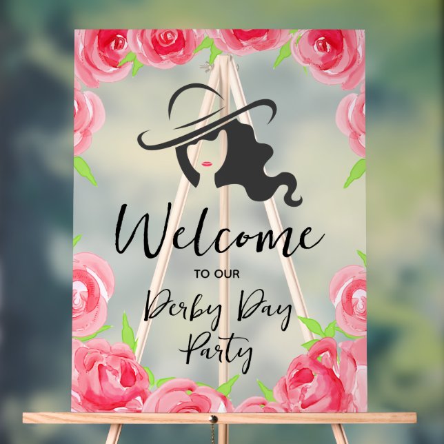 Panneau En Acrylique Derby Hat Lady Silhouette and Roses Welcome (Neutre)