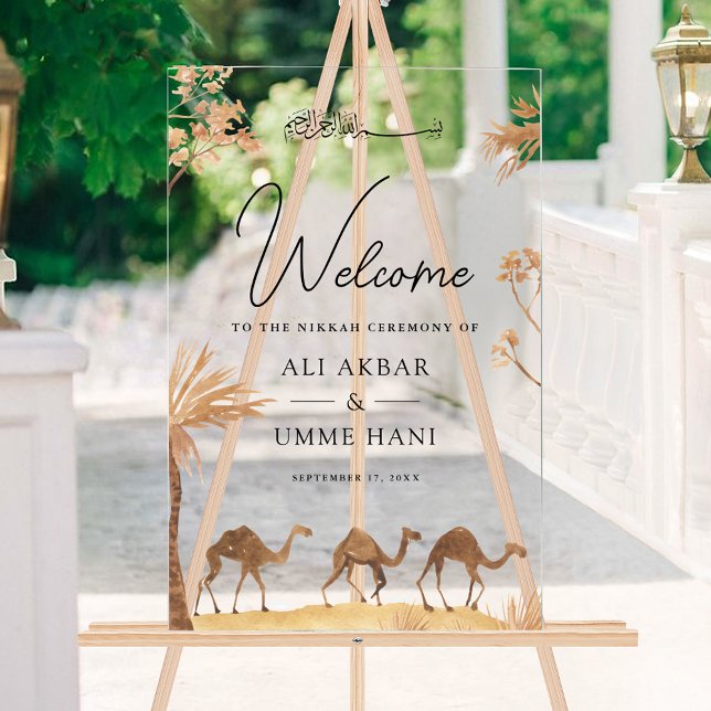 Panneau En Acrylique Desert Camel Muslim Wedding Welcome (Créateur téléchargé)