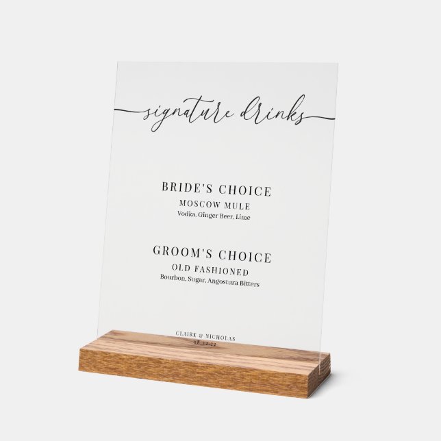 Panneau En Acrylique Design élégant Mariage Signature Boissons (Angle)