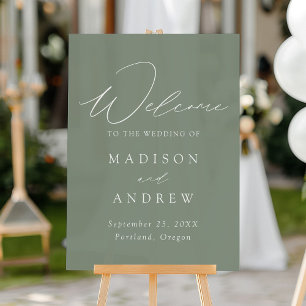 Panneau En Acrylique Design élégant moderne Sage Green Mariage Bienvenu