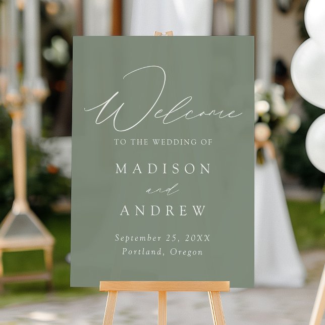 Panneau En Acrylique Design élégant moderne Sage Green Mariage Bienvenu (Créateur téléchargé)