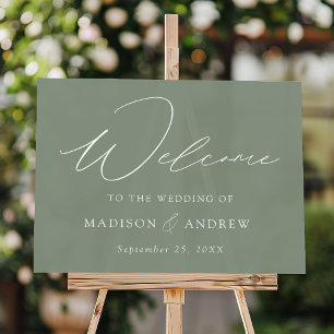 Panneau En Acrylique Design élégant moderne Sage Green Mariage Bienvenu