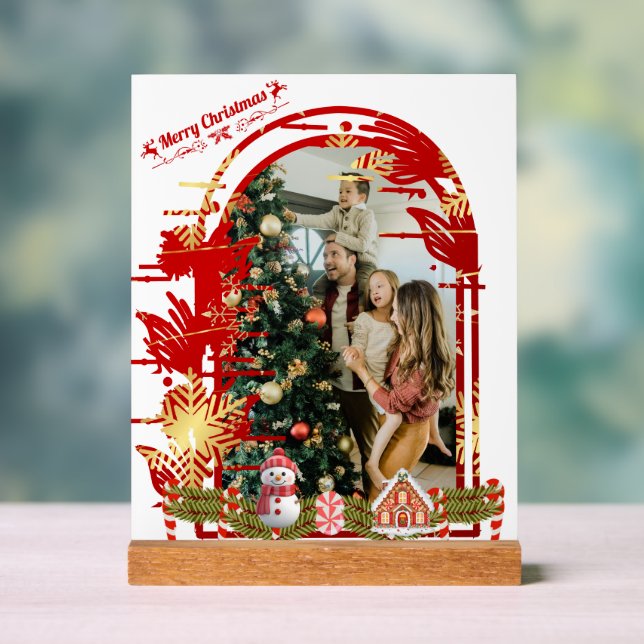 Panneau En Acrylique Design moderne Script de Noël Photo de famille (Neutre)