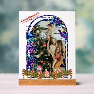 Panneau En Acrylique Design moderne Script de Noël Photo de famille