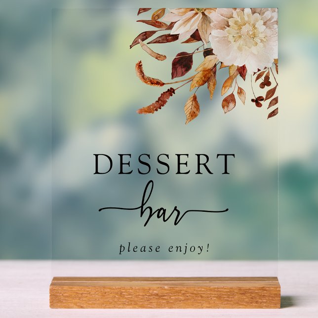 Panneau en acrylique Dessert Bar (Rustic Autumn Botanical Wedding Dessert Bar Acrylic Sign by Painted Paperie
)