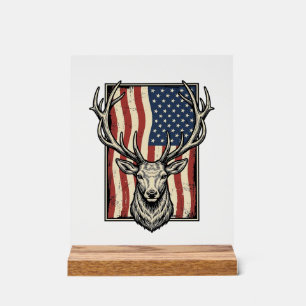 Panneau En Acrylique Dessin de chemise de chasse vintage cerf drapeau a