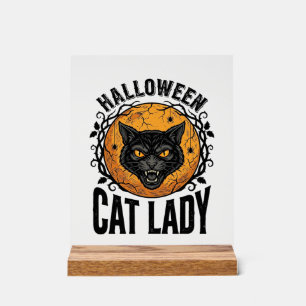 Panneau En Acrylique Dessin de chemise de chat noir vintage Lady Chat H