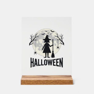 Panneau En Acrylique Dessin de gravure vintage de sorcière de Halloween