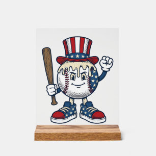 Panneau En Acrylique Dessin de mascotte de baseball patriotique gravure