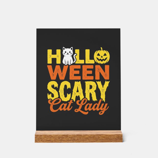 Panneau En Acrylique Dessin Halloween Dame Chat Effrayant_1 (Recto)