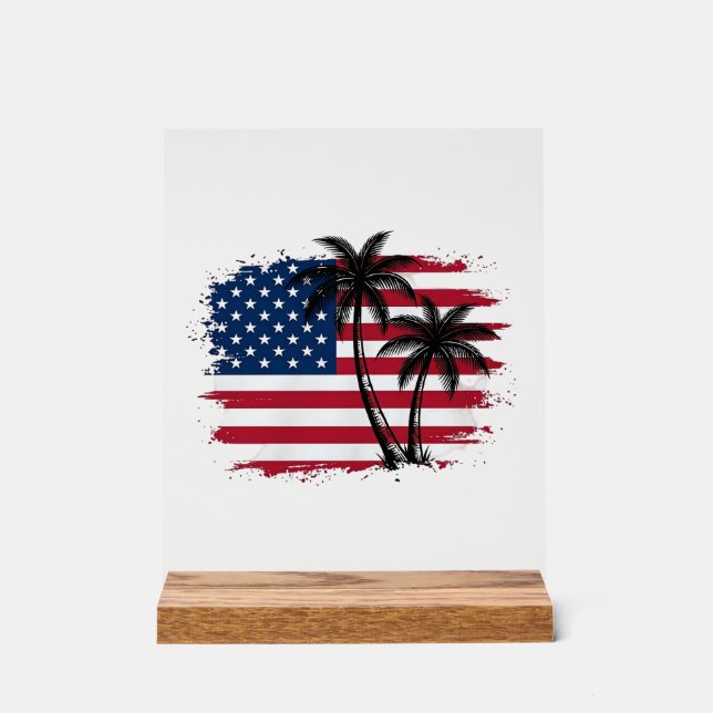 Panneau En Acrylique Dessin vectoriel de plage patriotique avec drapeau (Recto)