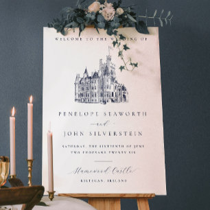 Panneau En Acrylique Destination de Mariage Château Élégant Bienvenue