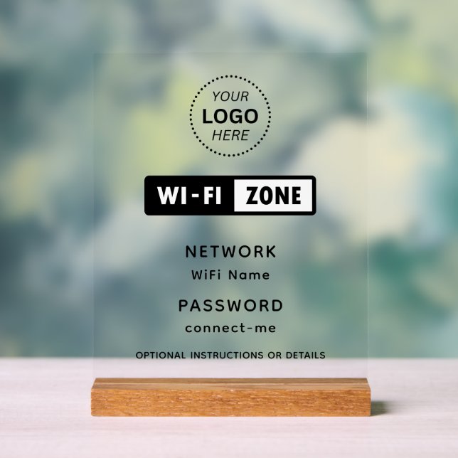 Panneau En Acrylique Détails du réseau WiFi et du mot de passe du logo  (Neutre)